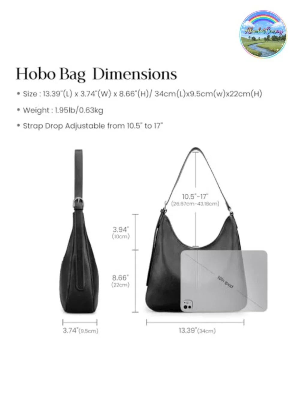 Genuine Leather Hobo Bag Adjustable Shoulder Strap Zipper Closure